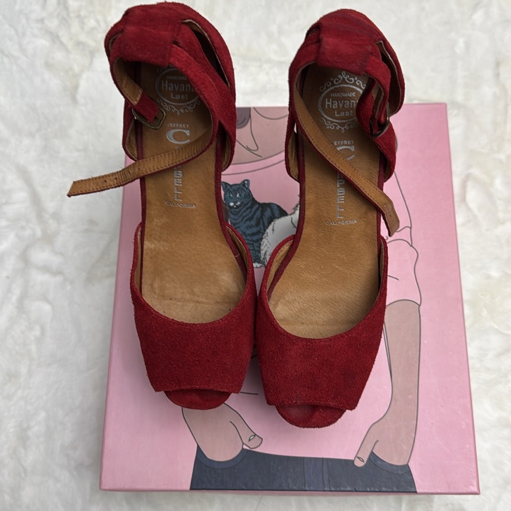 Jeffrey Campbell Cicci Curved Cutout Peeptoe Platform Heel In Red Size 7 - Picture 2 of 5